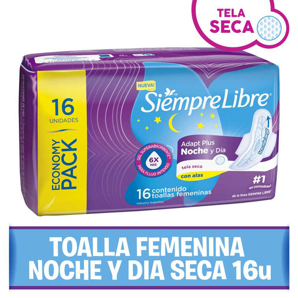 16-Unit Pack of Siempre Libre Adapt Plus Dry Night and Day With Wings for Maximum Protection