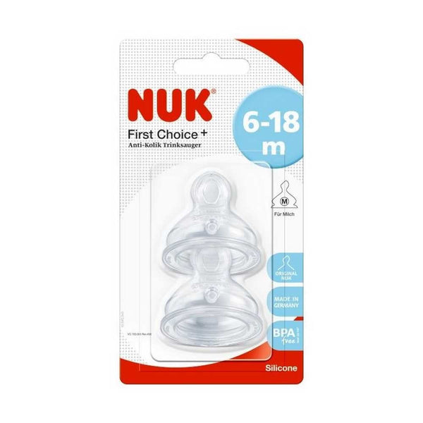 2 Pack Nuk First Choice Plus 6-18M Medium Silicone Nipple | BPA Free, Dishwasher Safe | Compatible with All NUK Containers