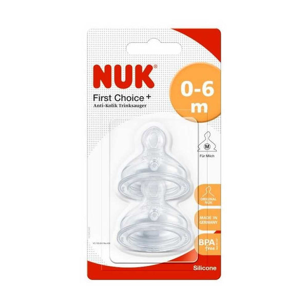 2-Pack Nuk First Choice Plus M Silicone Nipple - BPA-free, Dishwasher Safe, Boilable for 0-6 Months