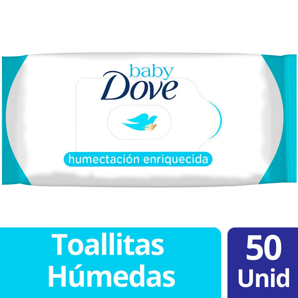 Baby Dove Wet Wipes Enriched Moisturizing (50 Units) - Hypoallergenic, Alcohol-Free, Lightweight & Suitable for Newborns