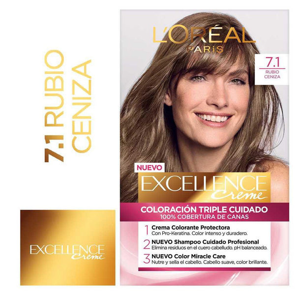 Excellence Permanent Hair Coloring Creme 71 Ash Blonde: Triple Protection Advanced for 100% Gray Coverage and Long-Lasting Color with Shine Enhancing